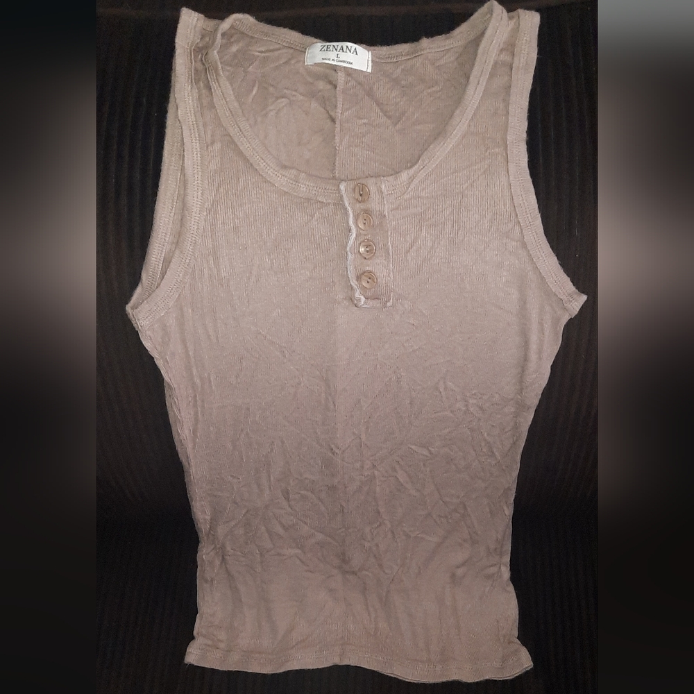 Zenana Outfitters Button-Front Beige Tank Top
